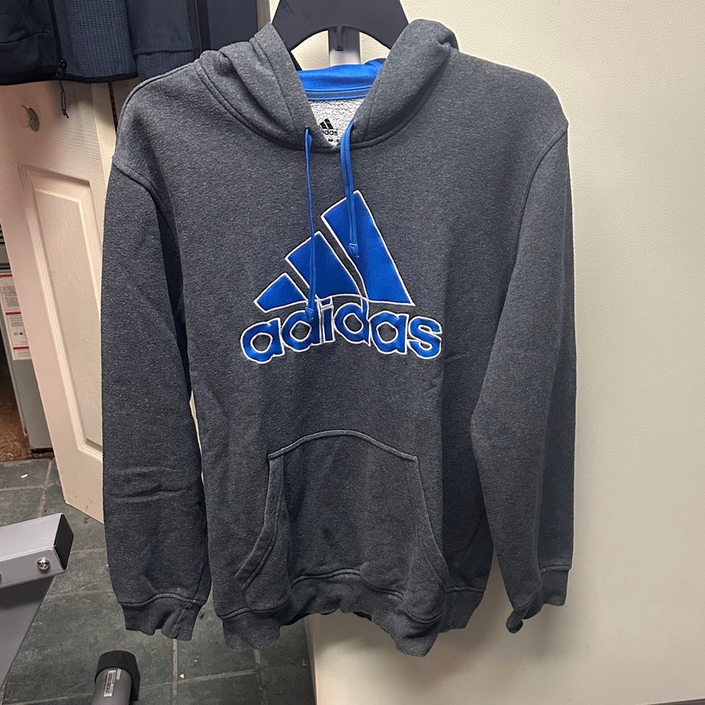 adidas Men’s Dark Gray Hoodie with Blue Logo